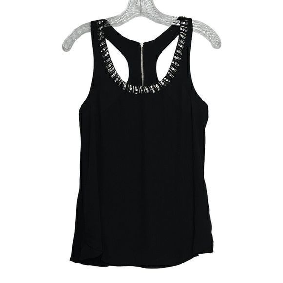 Express Women's Black Razor Back Zipper Back Blouse Sleeveless Rinestones Size S - Picture 1 of 6